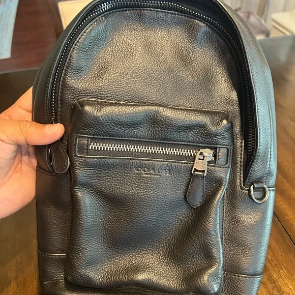 Coach | Bags | Coach Black Leather Backpack Sleek Minimalist 